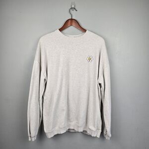 JUNIE GREY Mom Oversized Sweatshirt Embroidered Smile Flower Gray Womens Size L